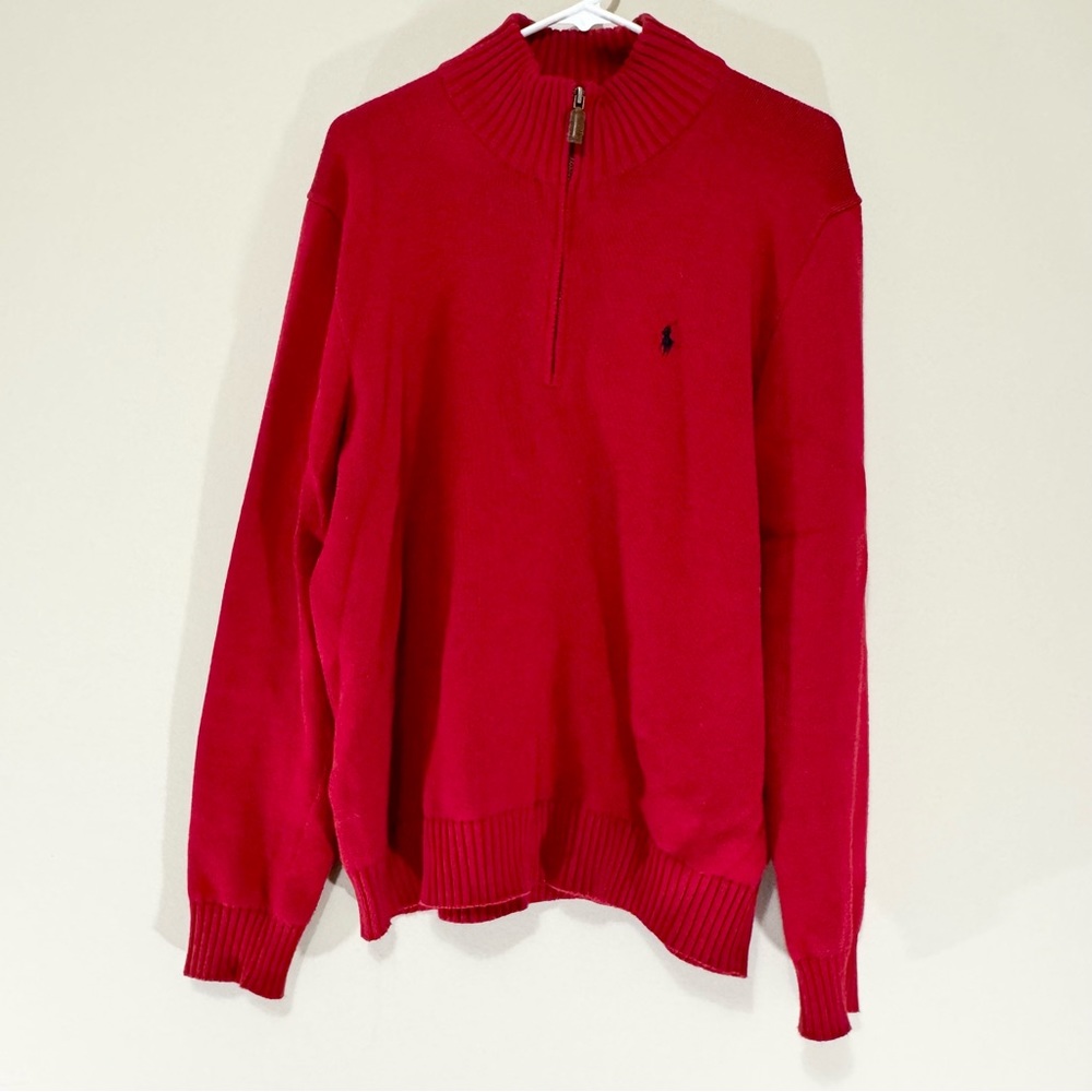 Ralph Lauren Polo Red 100% Cotton Quarterzip Sweater Size L